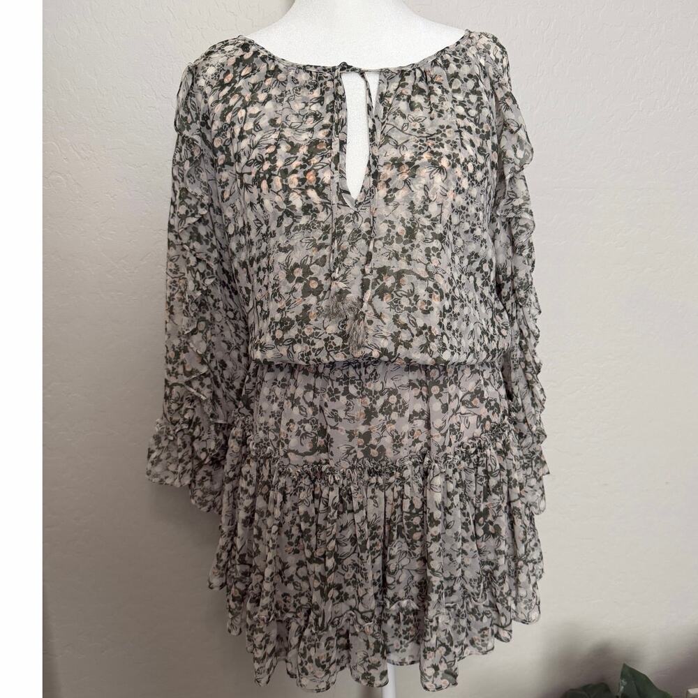 MISA Los Angeles Penelope Floral Pleated Mini Dress Sheer Long Sleeve Boho NWOT - Picture 2 of 7